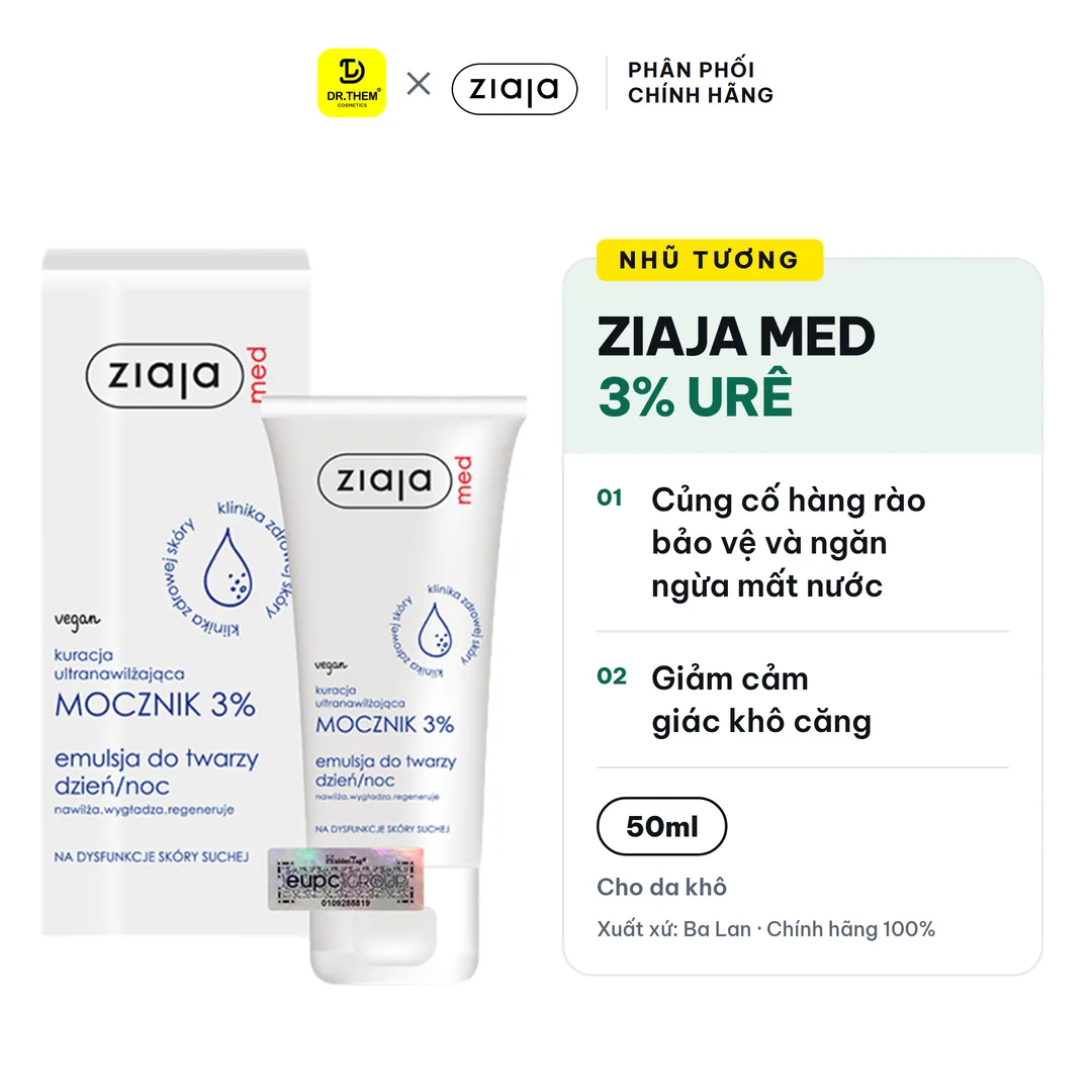 Nhũ Tương Ziaja Med 3% Urea Emulsion Mềm Da Dưỡng Ẩm Phục Hồi Hàng Rào Bảo Vệ Cho Da Khô Nhạy Cảm 50ml – ảnh sản phẩm