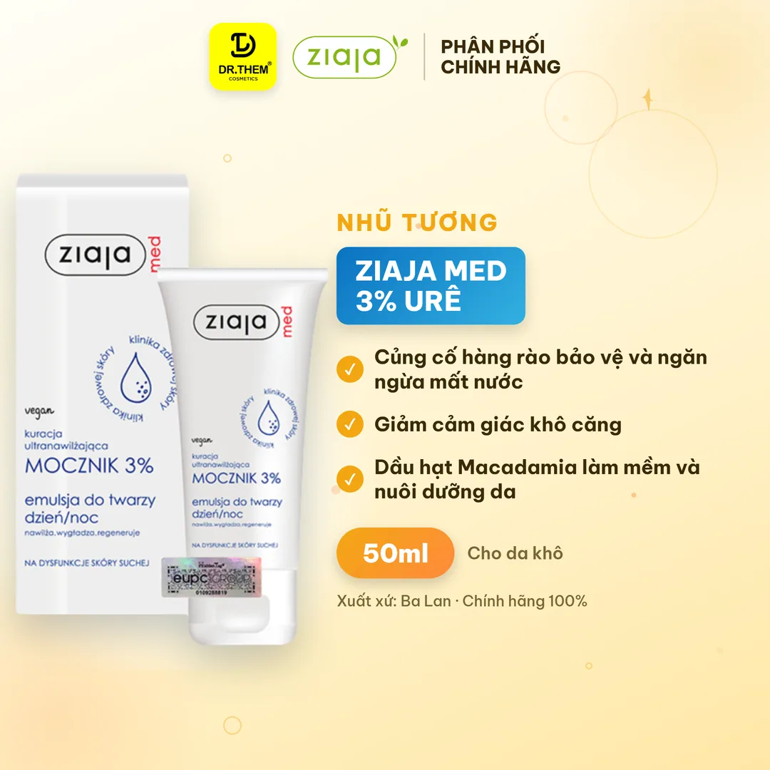 Nhũ Tương Ziaja Med 3% Urea Emulsion Mềm Da Dưỡng Ẩm Phục Hồi Hàng Rào Bảo Vệ Cho Da Khô Nhạy Cảm 50ml