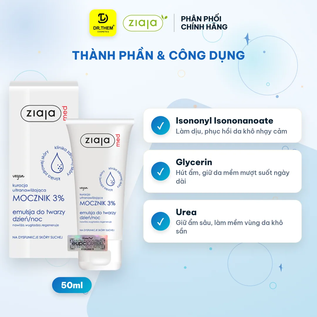 Nhũ Tương Ziaja Med 3% Urea Emulsion Mềm Da Dưỡng Ẩm Phục Hồi Hàng Rào Bảo Vệ Cho Da Khô Nhạy Cảm 50ml 4