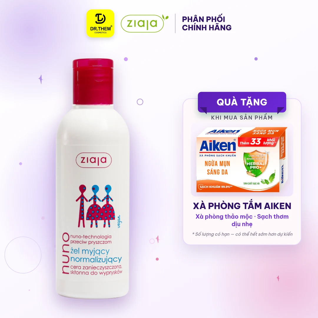 Gel Rửa Mặt Ziaja Nuno Hỗ Trợ Ngừa Mụn Giảm Dầu Thừa Làm Thông Thoáng Lỗ Chân Lông Cho Da Dầu Da Hỗn Hợp 200ml