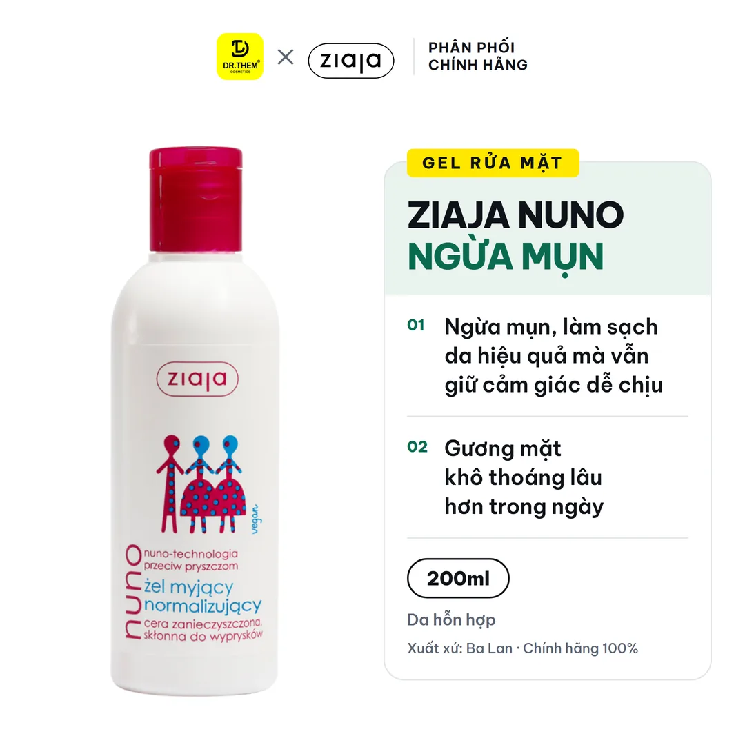Gel Rửa Mặt Ziaja Nuno Hỗ Trợ Ngừa Mụn Giảm Dầu Thừa Làm Thông Thoáng Lỗ Chân Lông Cho Da Dầu Da Hỗn Hợp 200ml 2