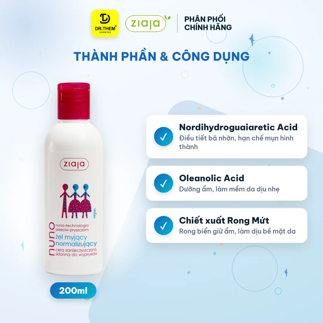Gel Rửa Mặt Ziaja Nuno Hỗ Trợ Ngừa Mụn Giảm Dầu Thừa Làm Thông Thoáng Lỗ Chân Lông Cho Da Dầu Da Hỗn Hợp 200ml 3