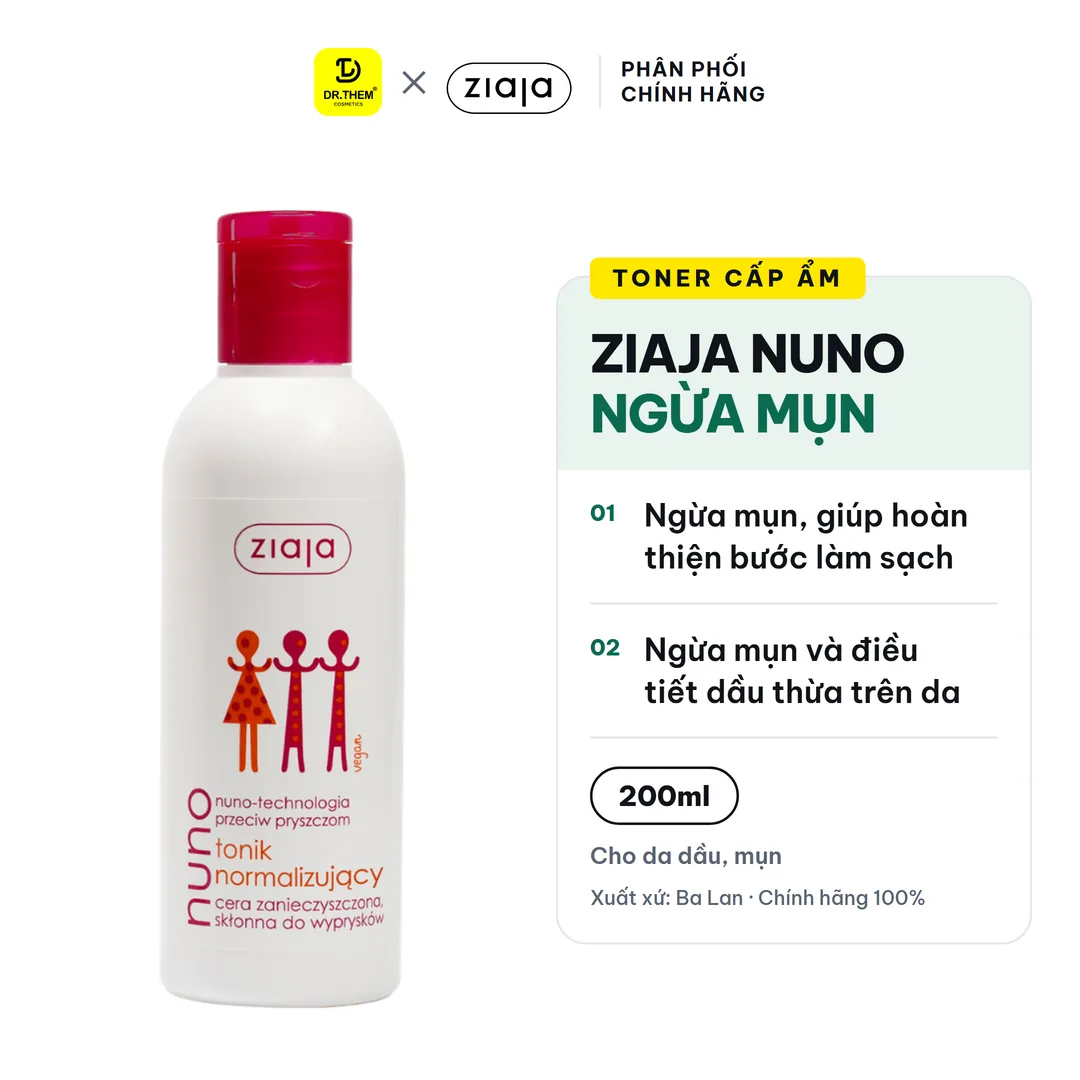 Toner Ziaja Nuno Nước Cân Bằng Cấp Ẩm Hỗ Trợ Ngừa Mụn Giảm Dầu Thừa Cho Da Dầu Da Hỗn Hợp Da Mụn 200ml – ảnh sản phẩm
