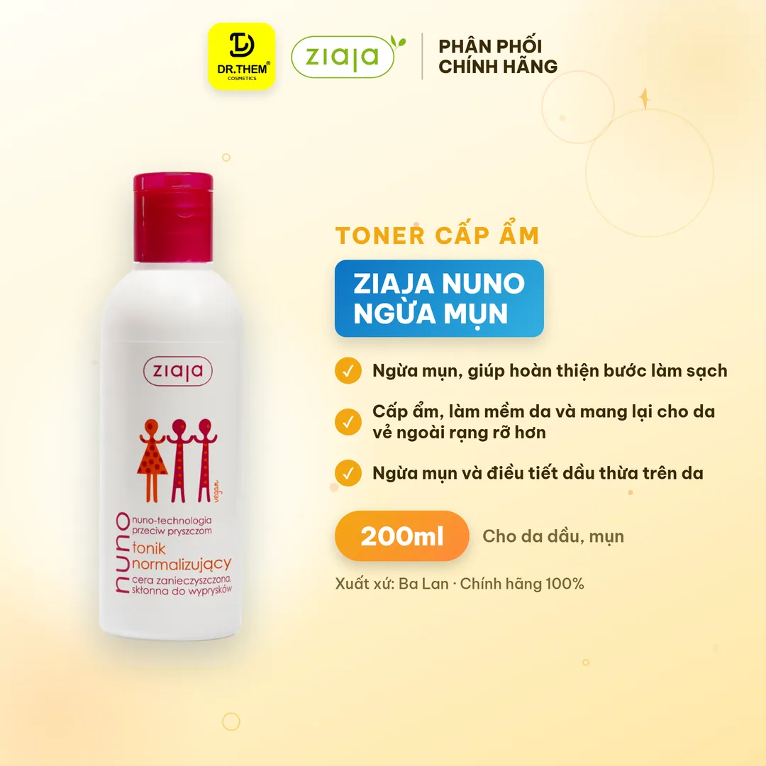 Toner Ziaja Nuno Nước Cân Bằng Cấp Ẩm Hỗ Trợ Ngừa Mụn Giảm Dầu Thừa Cho Da Dầu Da Hỗn Hợp Da Mụn 200ml