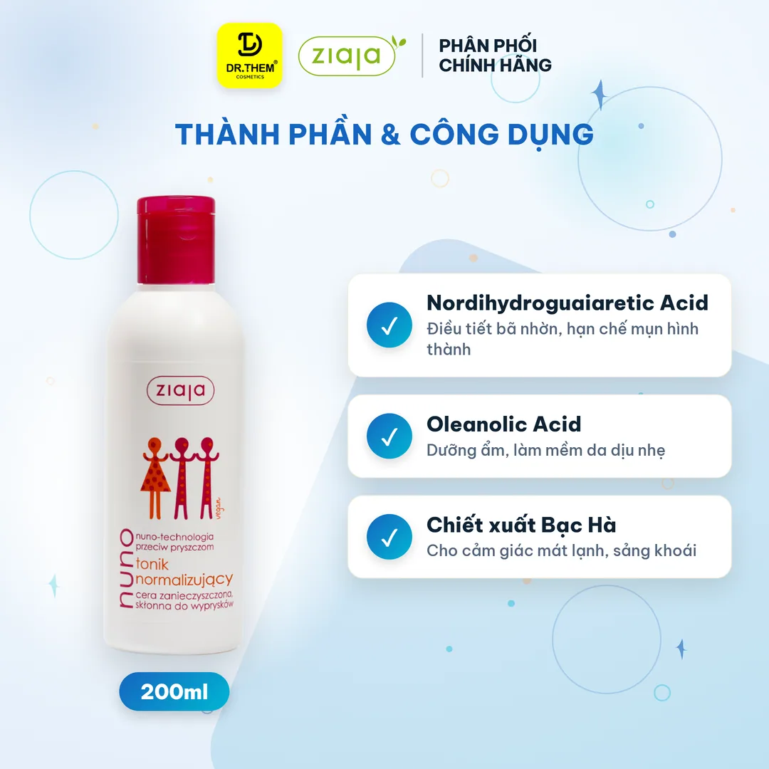 Toner Ziaja Nuno Nước Cân Bằng Cấp Ẩm Hỗ Trợ Ngừa Mụn Giảm Dầu Thừa Cho Da Dầu Da Hỗn Hợp Da Mụn 200ml 3