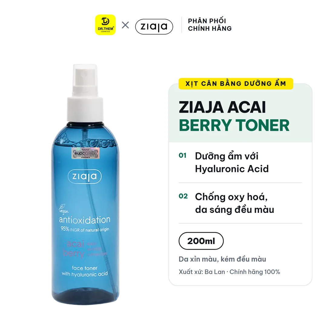 Xịt Cân Bằng Ziaja Acai Berry Toner Hyaluronic Acid Dưỡng Ẩm Chống Oxy Hoá Làm Sáng Da 200ml 2