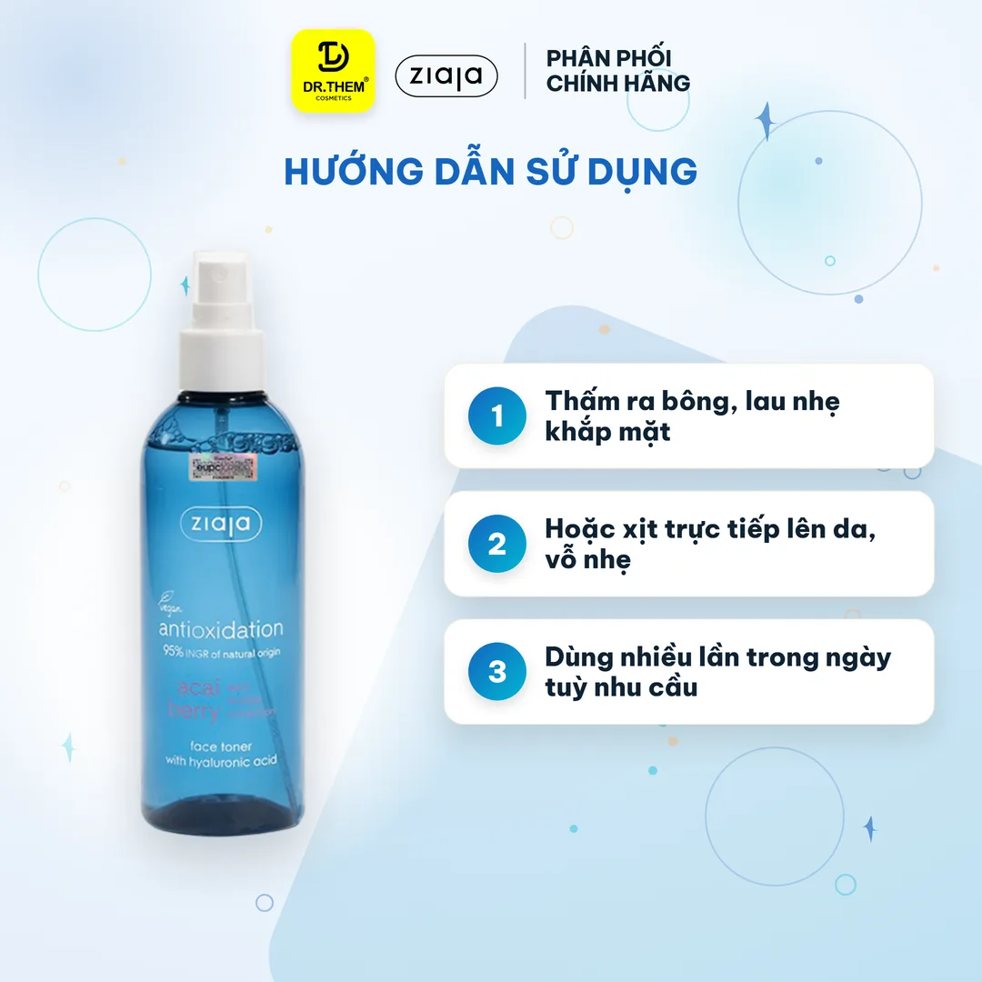 Xịt Cân Bằng Ziaja Acai Berry Toner Hyaluronic Acid Dưỡng Ẩm Chống Oxy Hoá Làm Sáng Da 200ml 4