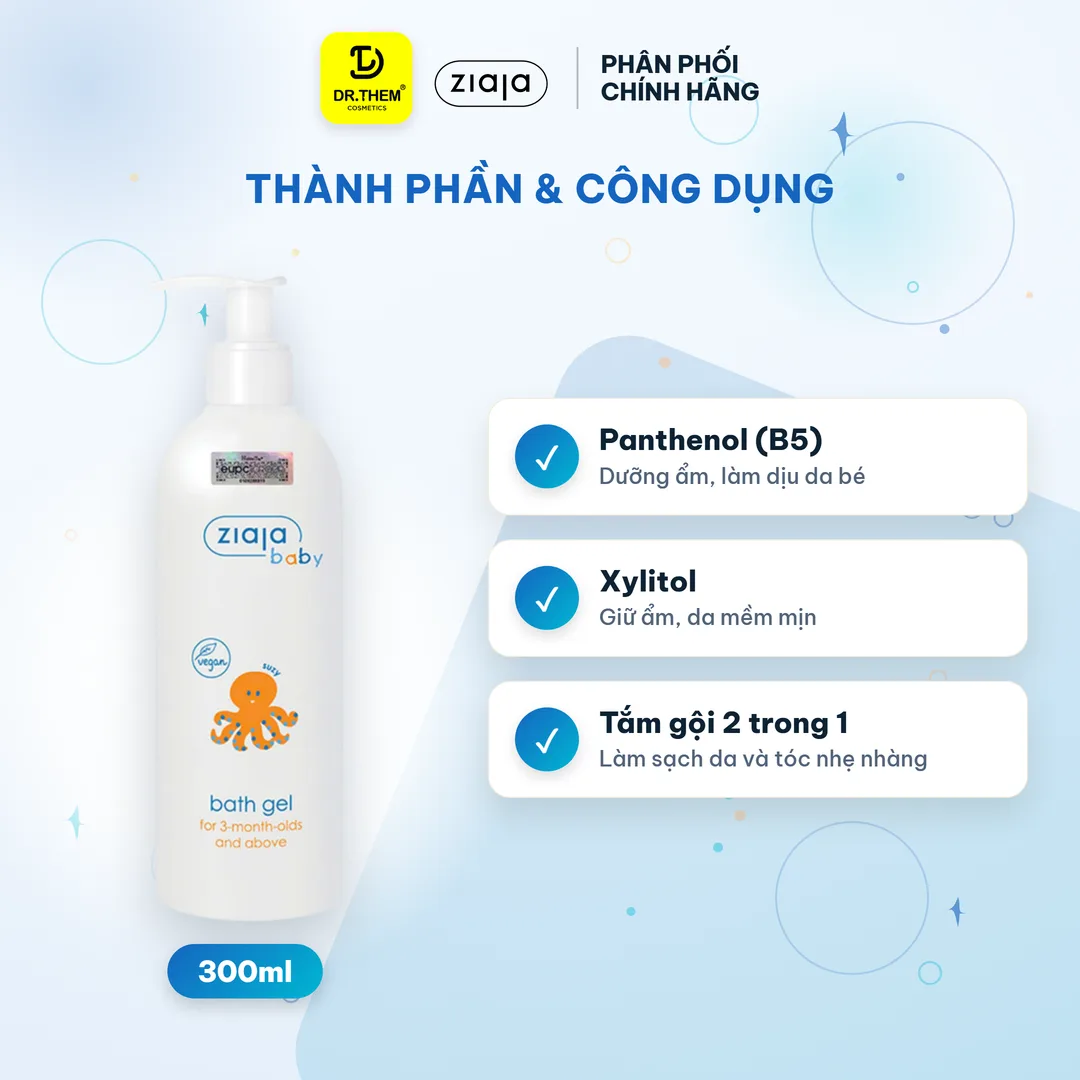 Gel Tắm Gội 2in1 Ziaja Baby Bath Gel Dịu Nhẹ Dưỡng Ẩm Cho Trẻ Từ 3 Tháng Tuổi 300ml 3