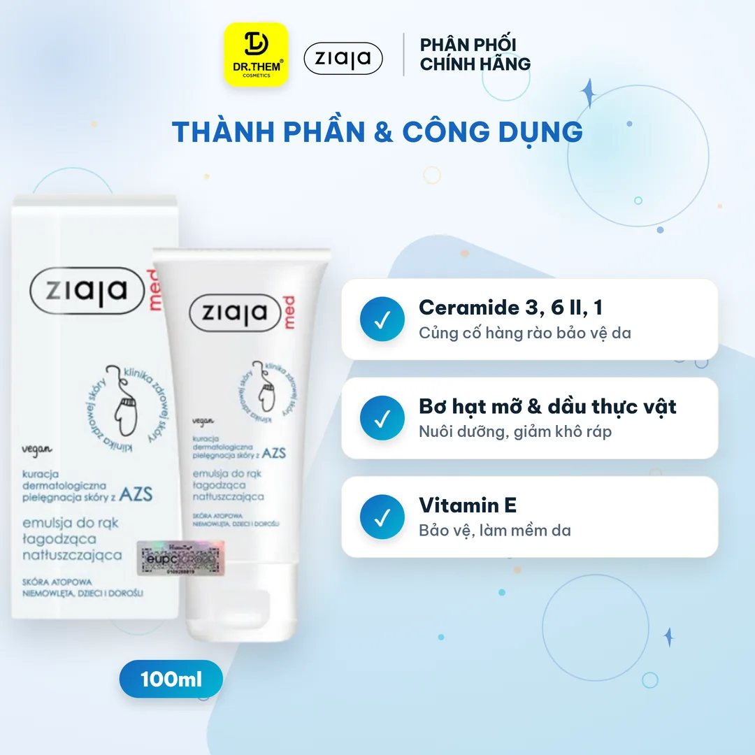 Nhũ Tương Dịu Nhẹ Dưỡng Ẩm Toàn Thân Ziaja Med AZS Cho Da Cơ Địa, Da Khô, Nhạy Cảm 100ml 3
