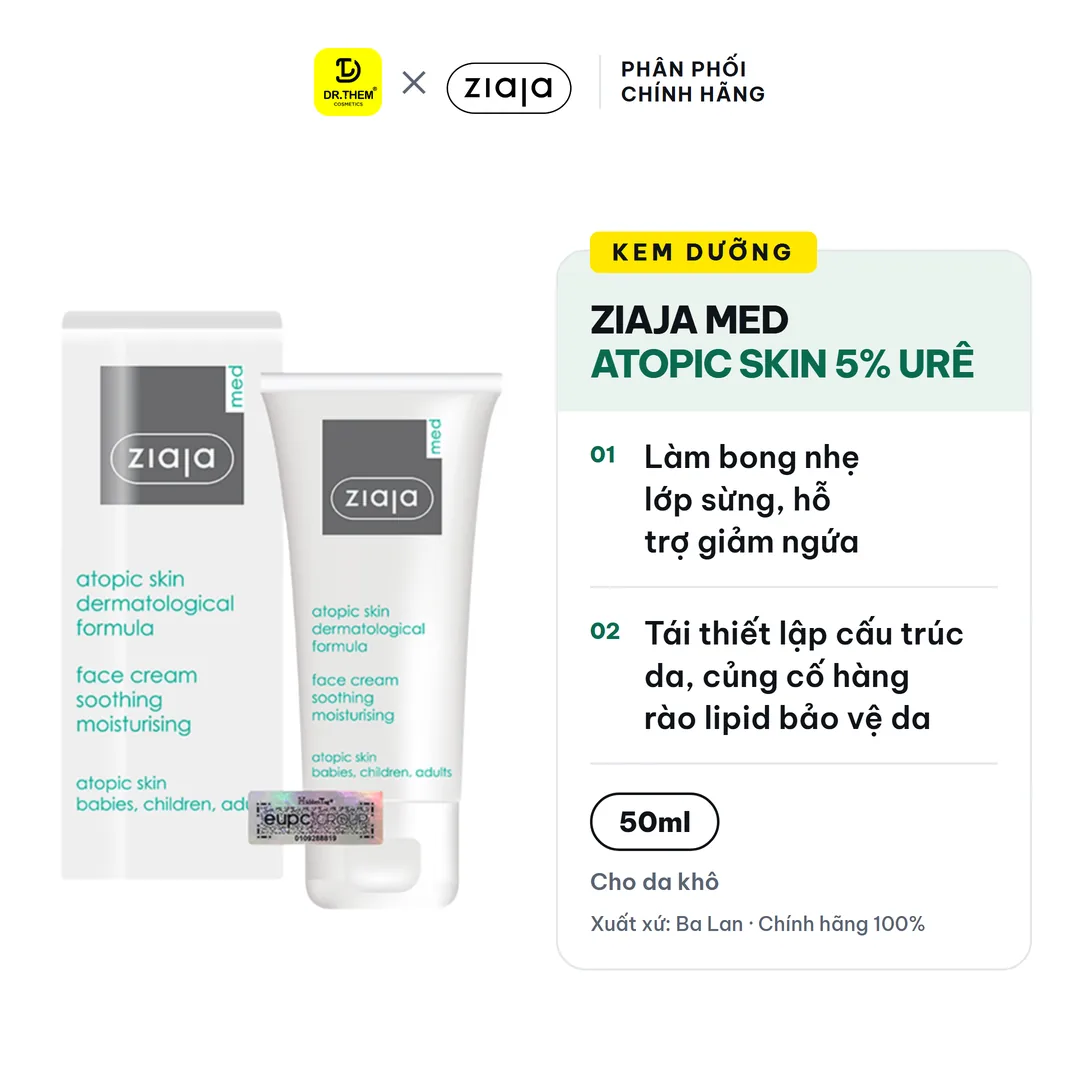 Kem Dưỡng Ziaja Med Atopic Skin Dermatological Formula Face Cream 5% Urê Dịu Nhẹ Dưỡng Ẩm Cho Da Khô 50ml 2