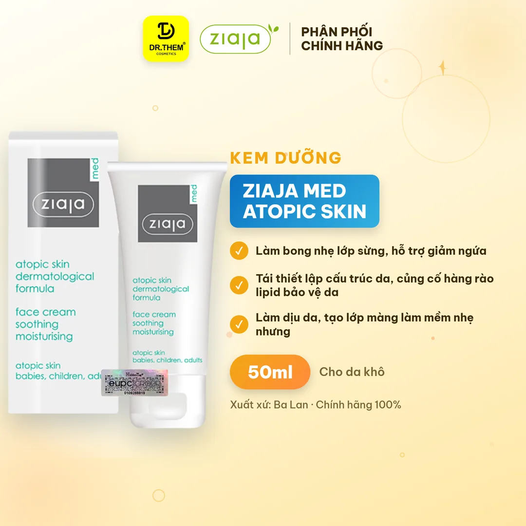 Kem Dưỡng Ziaja Med Atopic Skin Dermatological Formula Face Cream 5% Urê Dịu Nhẹ Dưỡng Ẩm Cho Da Khô 50ml