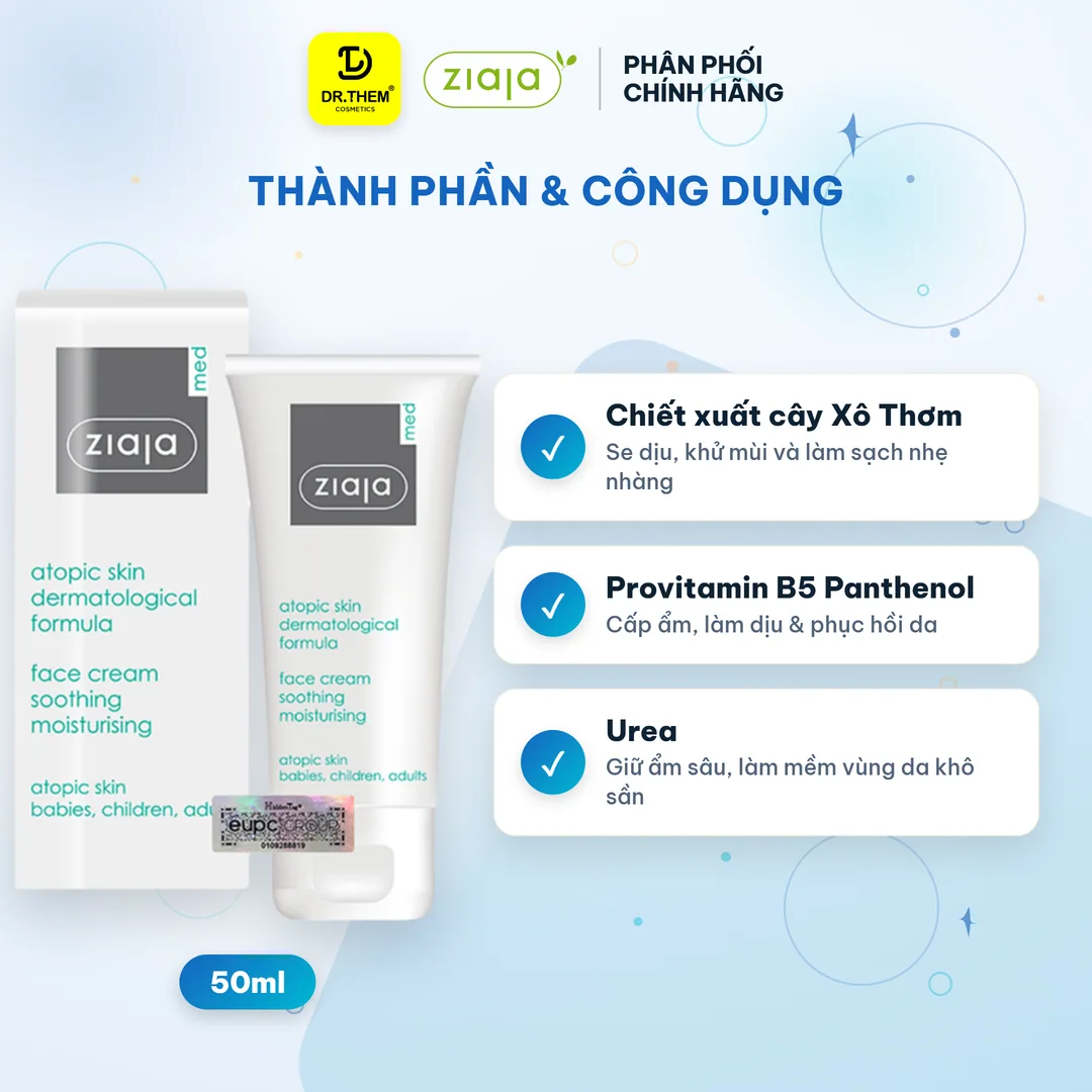 Kem Dưỡng Ziaja Med Atopic Skin Dermatological Formula Face Cream 5% Urê Dịu Nhẹ Dưỡng Ẩm Cho Da Khô 50ml 4