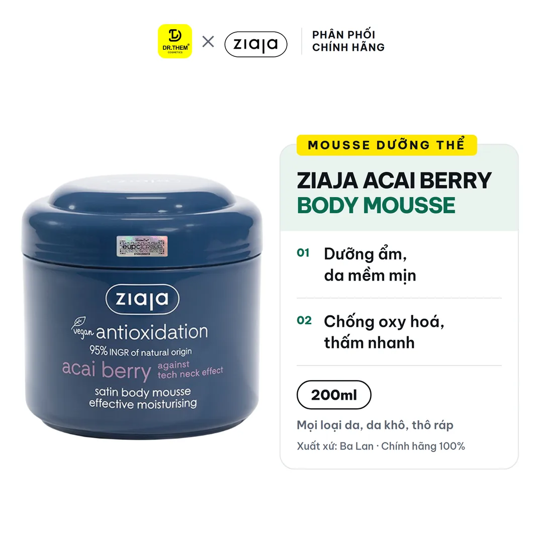 Mousse Dưỡng Thể Ziaja Acai Berry Satin Body Mousse Dưỡng Ẩm Chống Oxy Hoá Mềm Mịn Da 200ml – ảnh 1