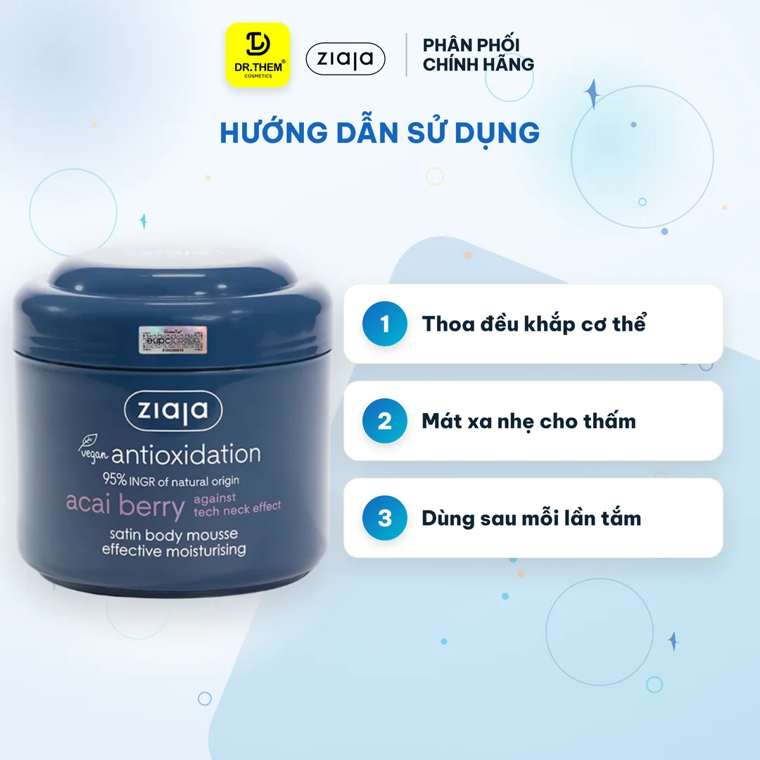 Mousse Dưỡng Thể Ziaja Acai Berry Satin Body Mousse Dưỡng Ẩm Chống Oxy Hoá Mềm Mịn Da 200ml – ảnh 3