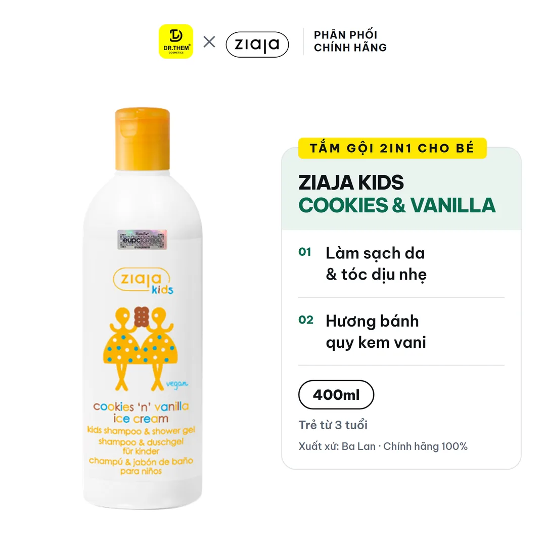 Tắm Gội 2in1 Ziaja Kids Hương Bánh Quy Kem Vani Làm Sạch Dịu Nhẹ Dưỡng Ẩm Cho Trẻ Từ 3 Tuổi 400ml 2