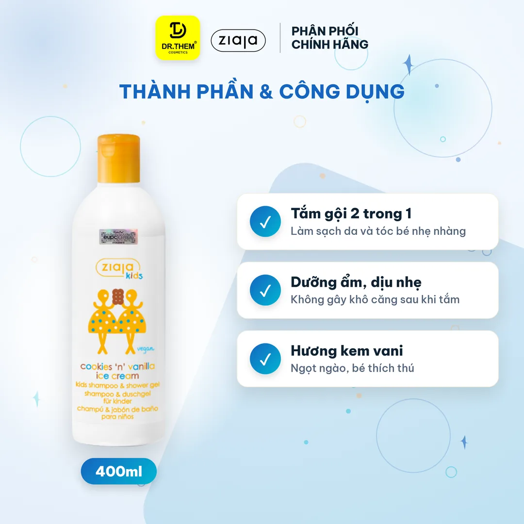 Tắm Gội 2in1 Ziaja Kids Hương Bánh Quy Kem Vani Làm Sạch Dịu Nhẹ Dưỡng Ẩm Cho Trẻ Từ 3 Tuổi 400ml 3