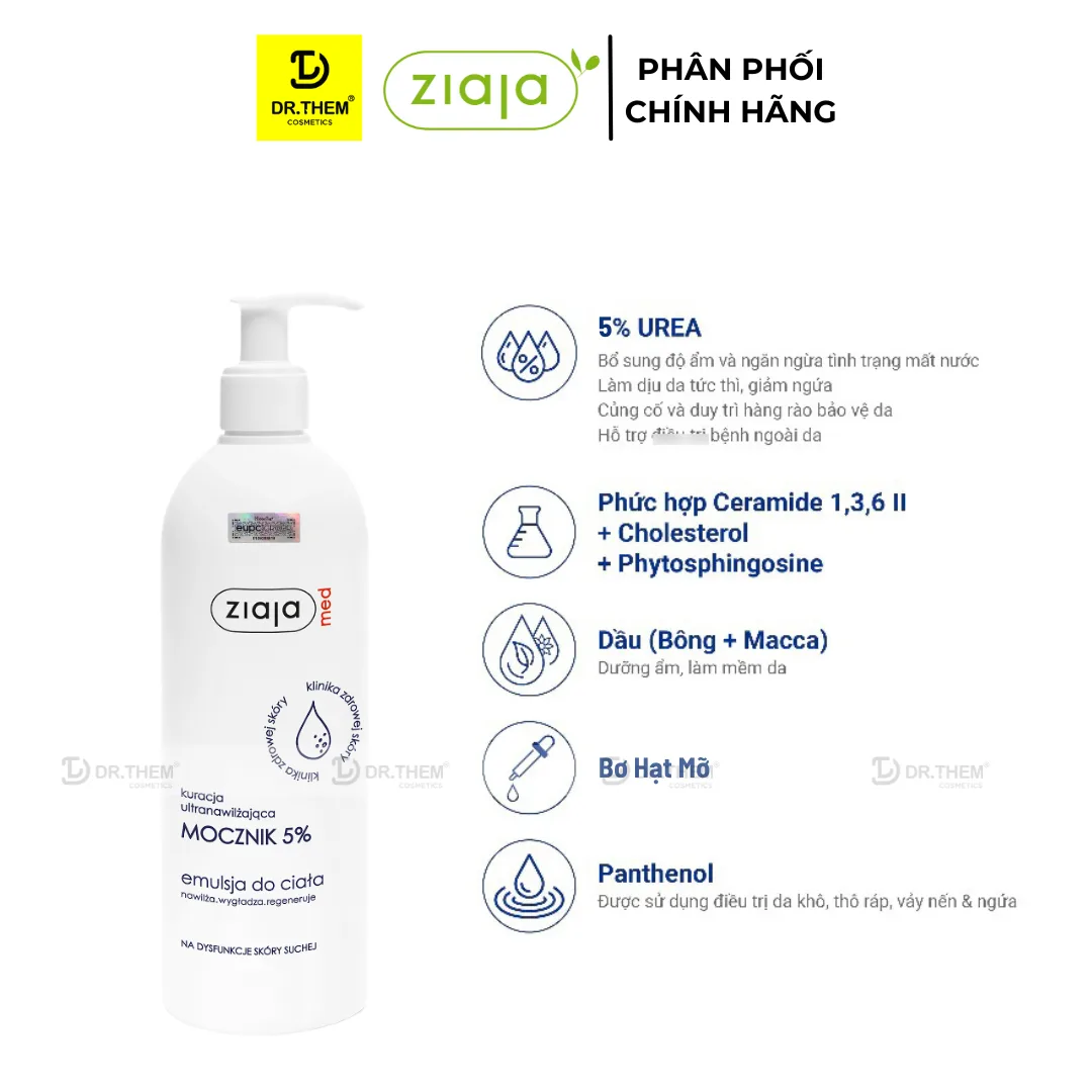 Nhũ Tương Dưỡng Ẩm Toàn Thân Ziaja Med Mocznik 5% Urea Làm Mềm Tái Tạo Da Khô Nứt Nẻ 400ml 4