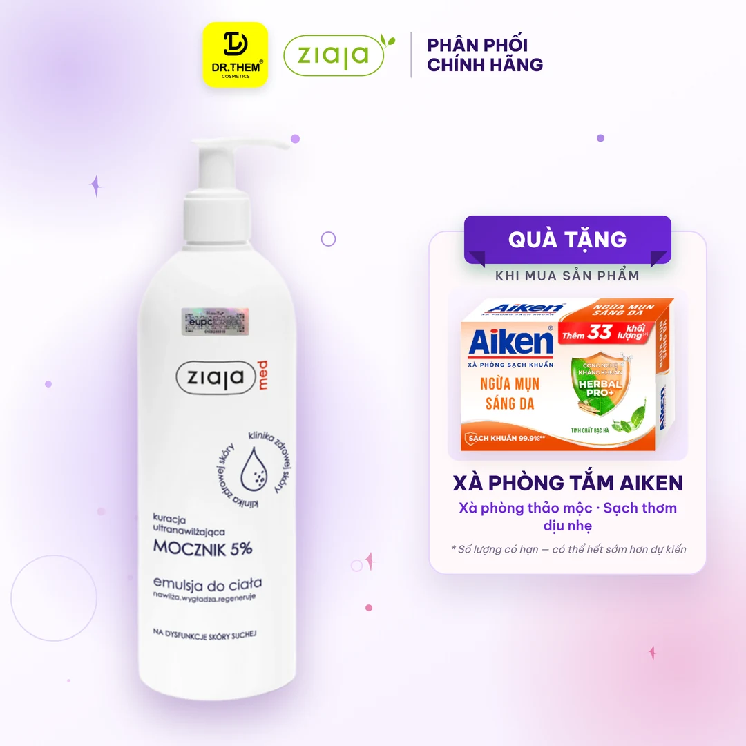 Nhũ Tương Dưỡng Ẩm Toàn Thân Ziaja Med Mocznik 5% Urea Làm Mềm Tái Tạo Da Khô Nứt Nẻ 400ml