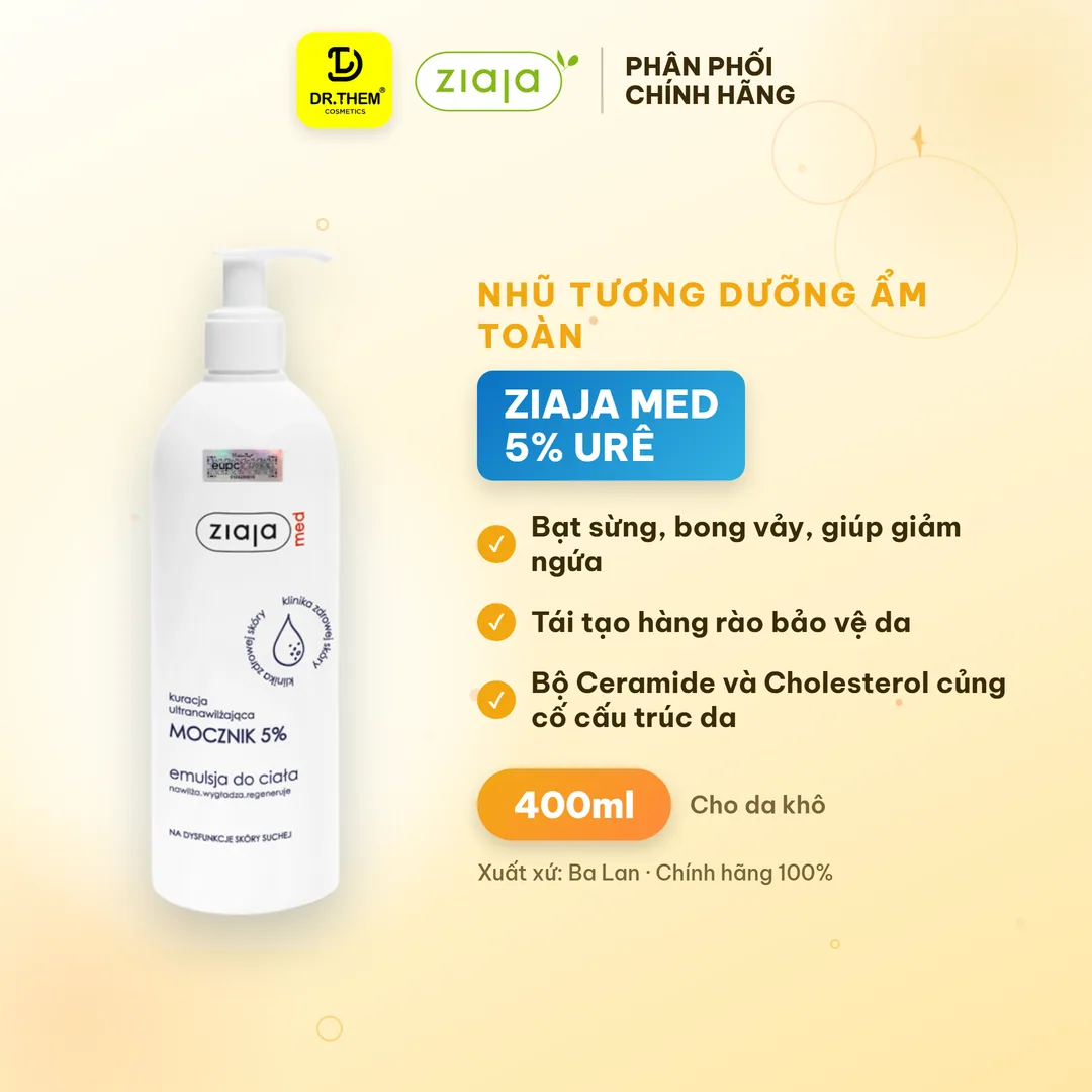 Nhũ Tương Dưỡng Ẩm Toàn Thân Ziaja Med Mocznik 5% Urea Làm Mềm Tái Tạo Da Khô Nứt Nẻ 400ml