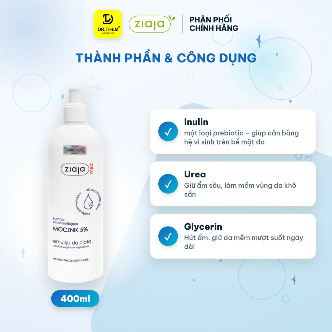 Nhũ Tương Dưỡng Ẩm Toàn Thân Ziaja Med Mocznik 5% Urea Làm Mềm Tái Tạo Da Khô Nứt Nẻ 400ml 2