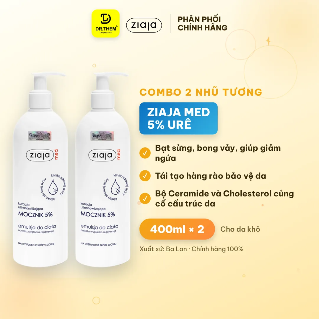 Combo 2 Nhũ Tương Dưỡng Ẩm Toàn Thân Ziaja Med Mocznik 5% Urê Làm Mềm Tái Tạo Da 400ml - Tặng Xà Bông Aiken 2