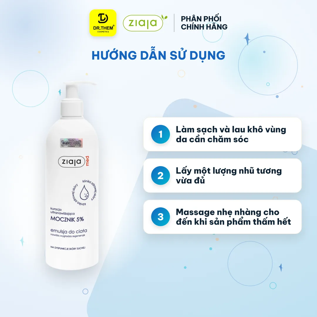Combo 2 Nhũ Tương Dưỡng Ẩm Toàn Thân Ziaja Med Mocznik 5% Urê Làm Mềm Tái Tạo Da 400ml - Tặng Xà Bông Aiken 4