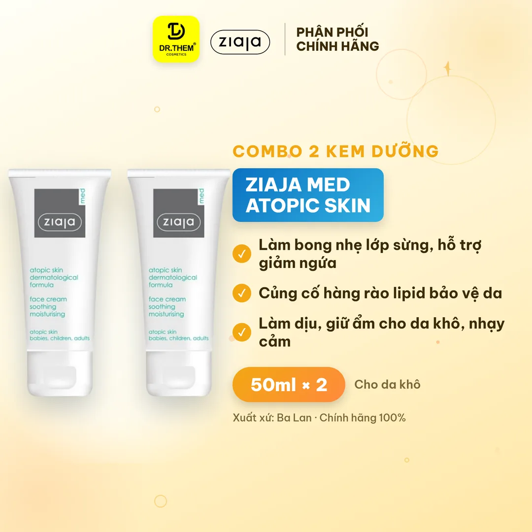 Combo 2 Kem Dưỡng Ziaja Med Atopic Skin 5% Urê Dịu Nhẹ Dưỡng Ẩm Cho Da Khô 50ml - Tặng Sáp Dưỡng Vaseline 2