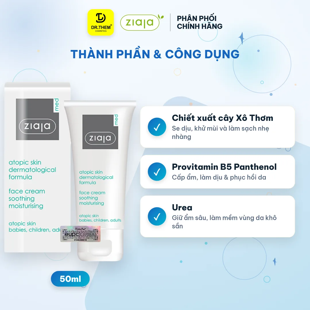 Combo 2 Kem Dưỡng Ziaja Med Atopic Skin 5% Urê Dịu Nhẹ Dưỡng Ẩm Cho Da Khô 50ml - Tặng Sáp Dưỡng Vaseline 3